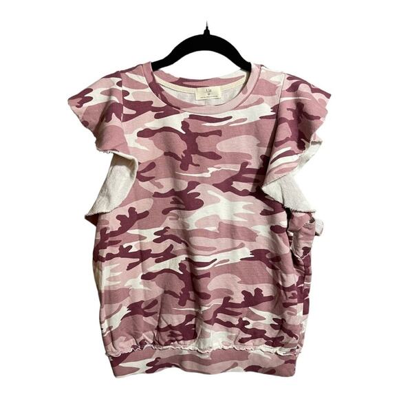 Anthropologie t.La Flutter Sleeve Top in Pink and White Camo Size M NWT - Picture 2 of 8